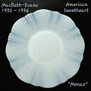 Lg. 1930s MacBeth-Evans American Sweetheart Monax White 11 5/8" Glass Plate